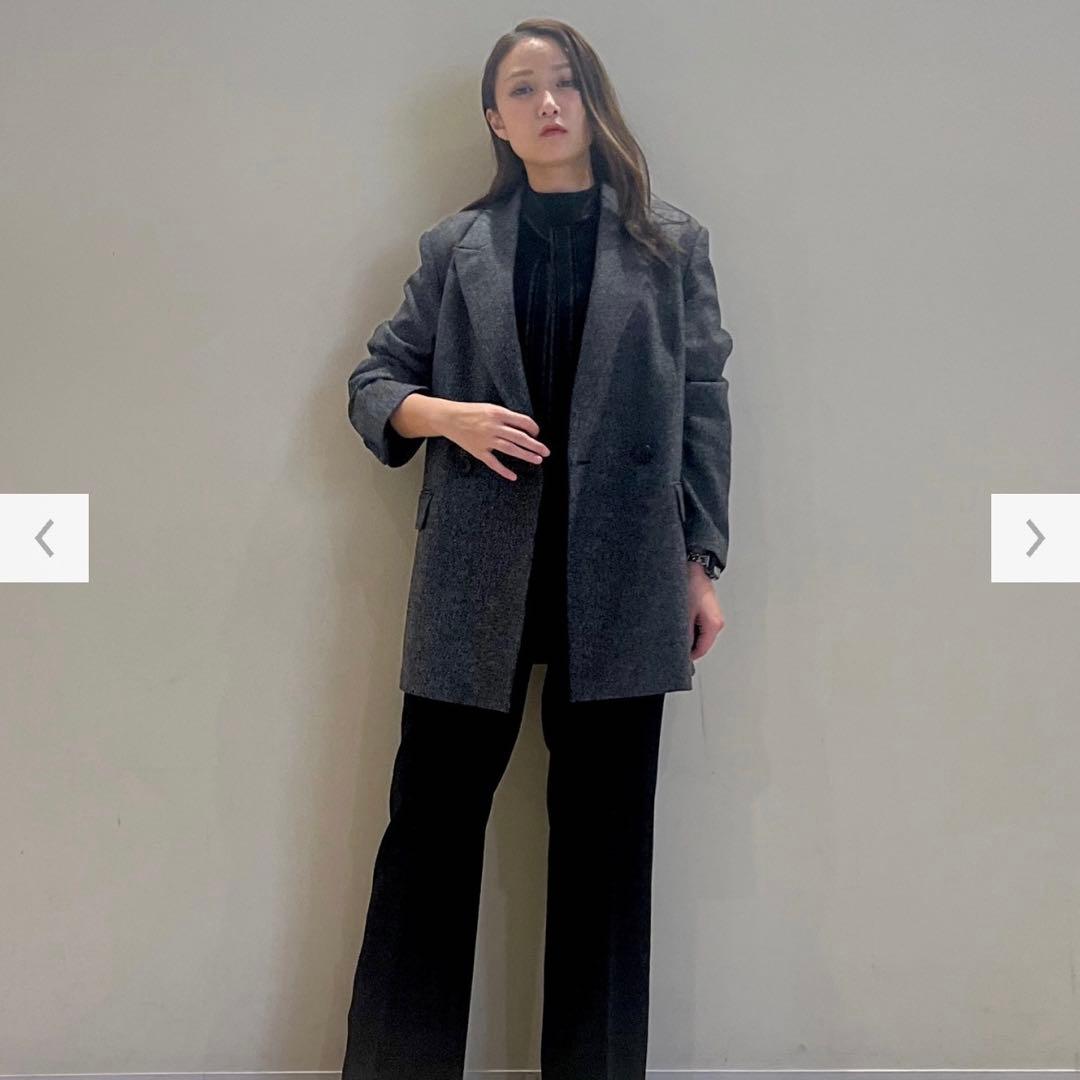 PLST ウールブレンドリラクシーダブルジャケット　ダークグレー　M ツイード