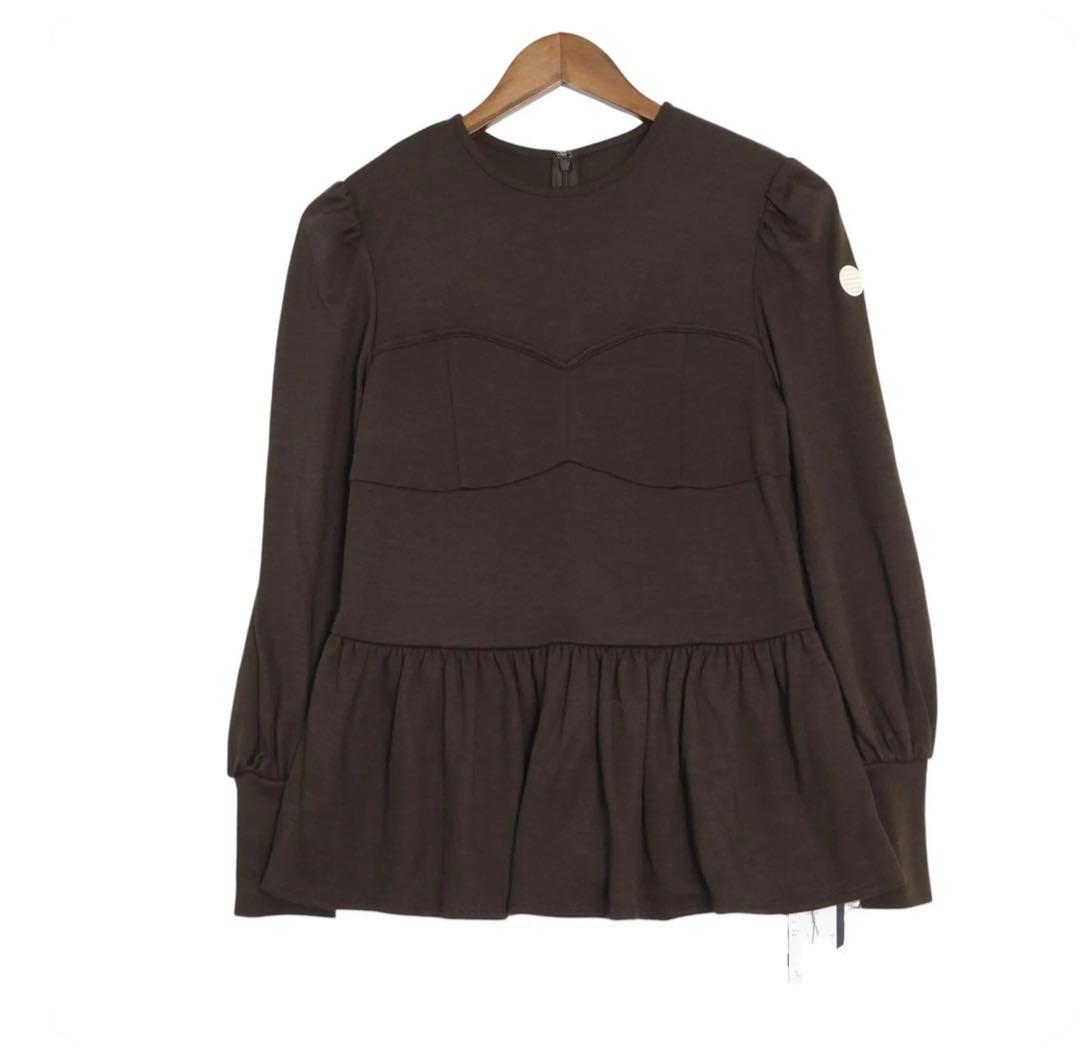 ボーダーズアットバルコニー　フリル裾 パフスリーブ 長袖トップス　黒