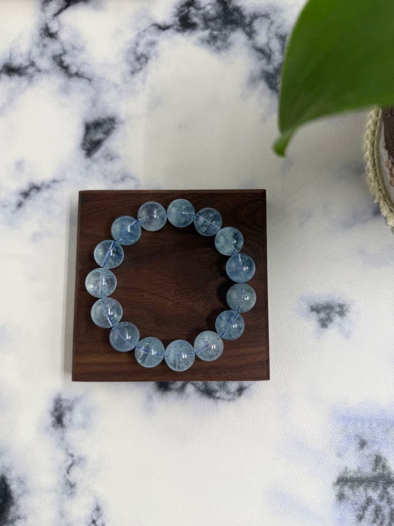 天然石 青色 アクアマリンブレスレット 珠14-15mm 腕周り17.5cm