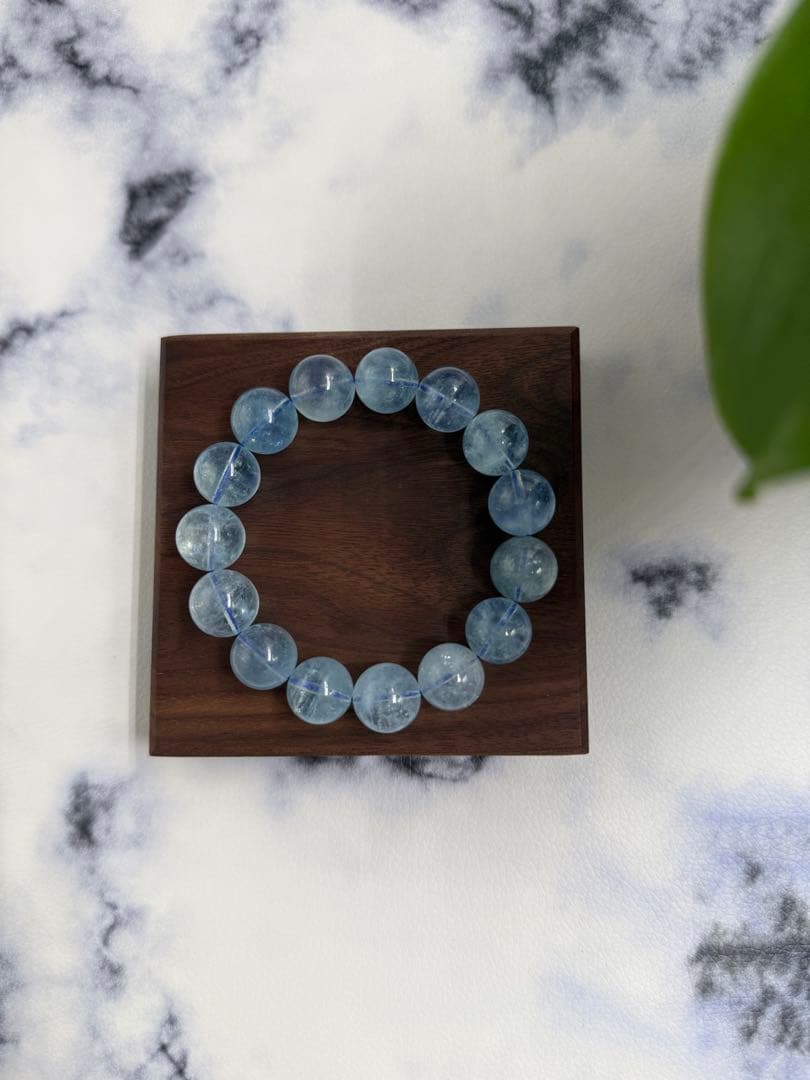 天然石 青色 アクアマリンブレスレット 珠14-15mm 腕周り17.5cm