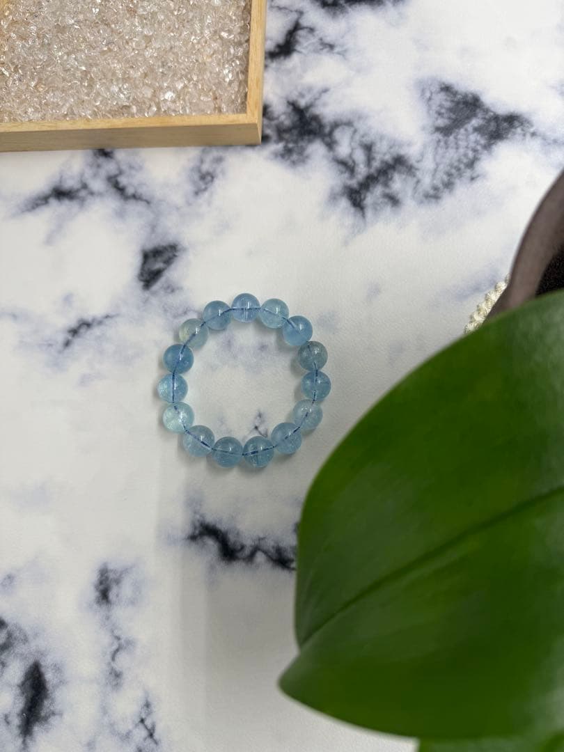 天然石 青色 アクアマリンブレスレット 珠14-15mm 腕周り17.5cm
