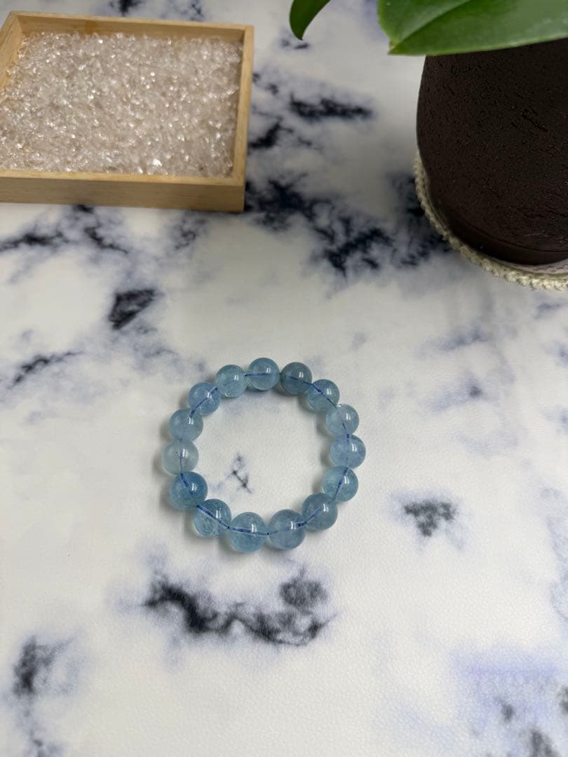 天然石 青色 アクアマリンブレスレット 珠14-15mm 腕周り17.5cm