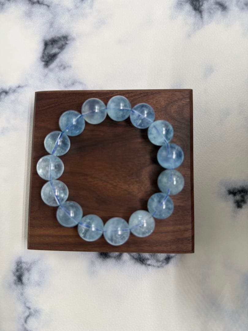 天然石 青色 アクアマリンブレスレット 珠14-15mm 腕周り17.5cm