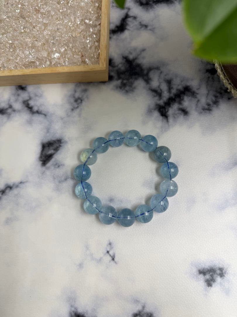 天然石 青色 アクアマリンブレスレット 珠14-15mm 腕周り17.5cm