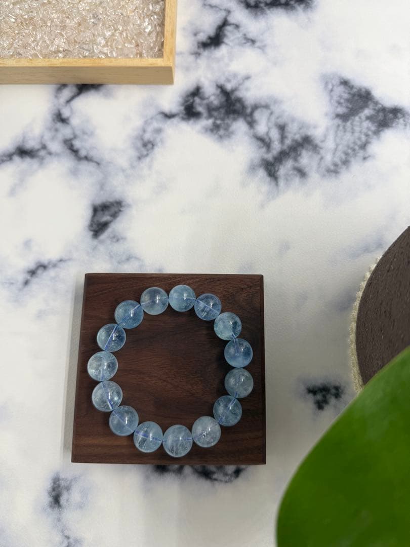 天然石 青色 アクアマリンブレスレット 珠14-15mm 腕周り17.5cm