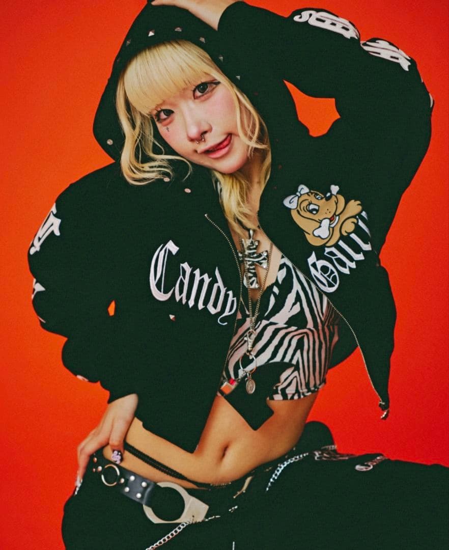 Galfy ブラック クロップドパーカー ガルフィー エンジェルパーカー