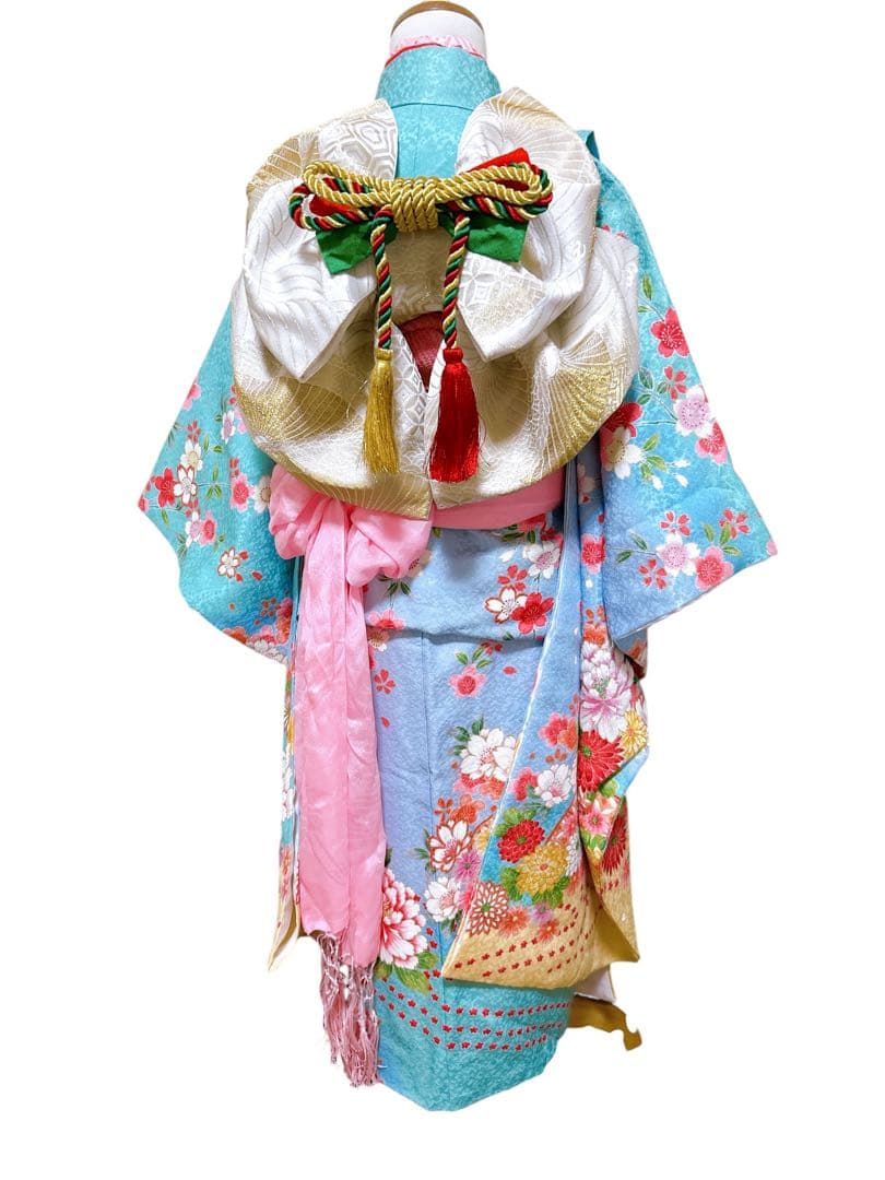 豪華正絹フルセット♡七五三　7歳　女の子　水色　エメラルドグリーン　髪飾り付