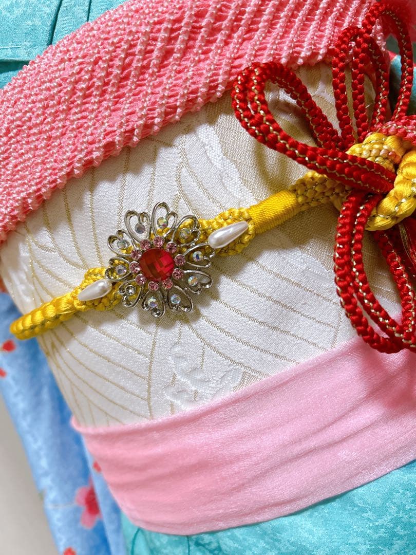 豪華正絹フルセット♡七五三　7歳　女の子　水色　エメラルドグリーン　髪飾り付