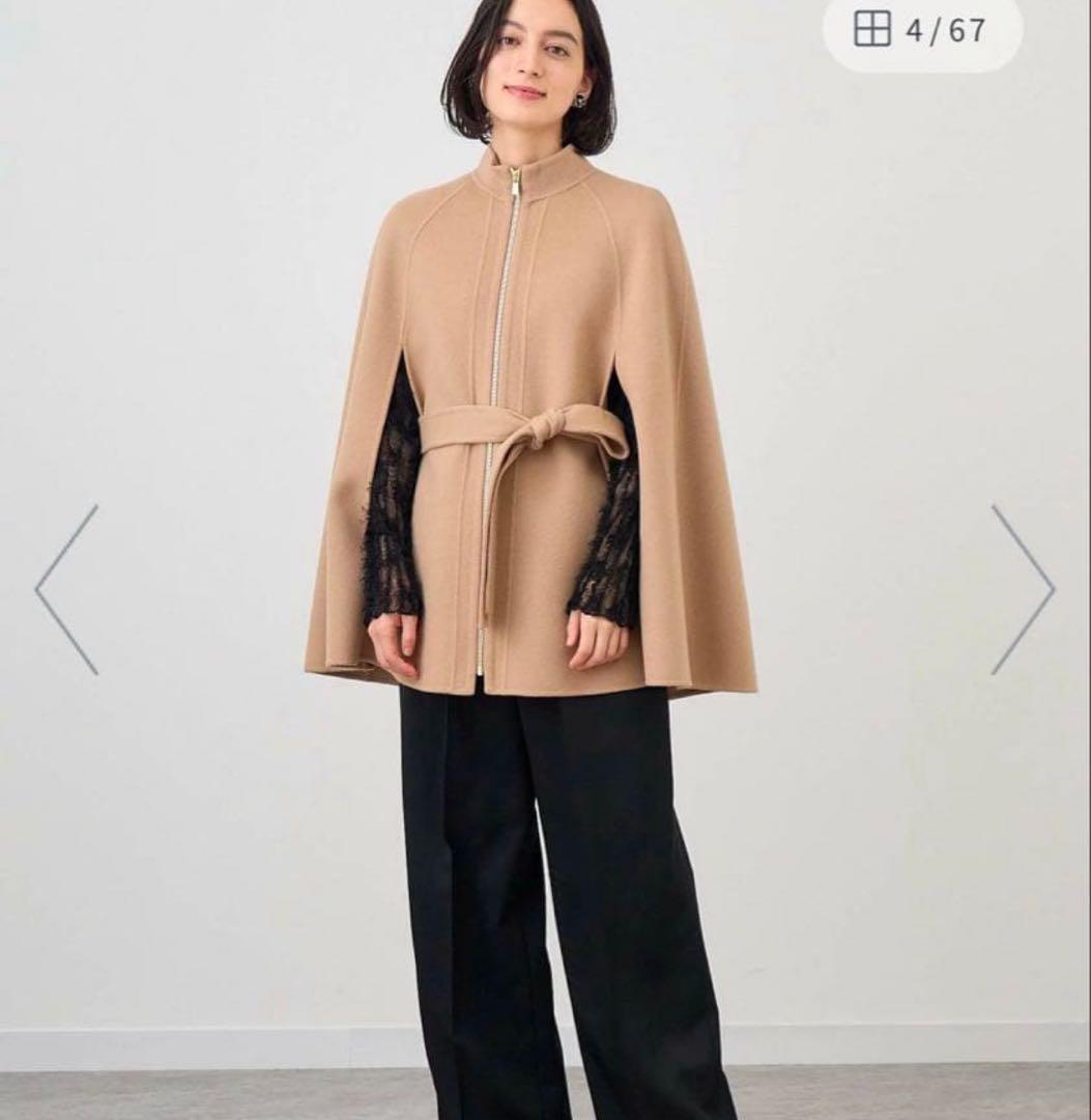 定価8.5万円✨ANAYI シャルムビーバー ミドルケープコート ベージュ 38