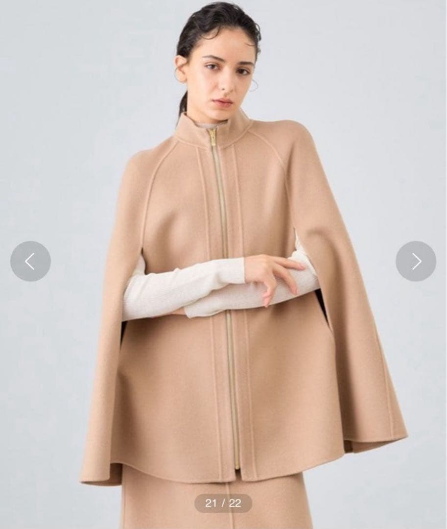 定価8.5万円✨ANAYI シャルムビーバー ミドルケープコート ベージュ 38