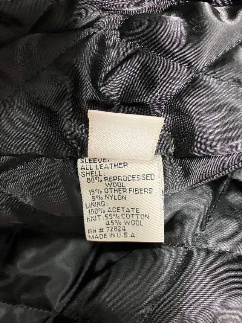 スタジャン ネイビー/ホワイト レザー袖