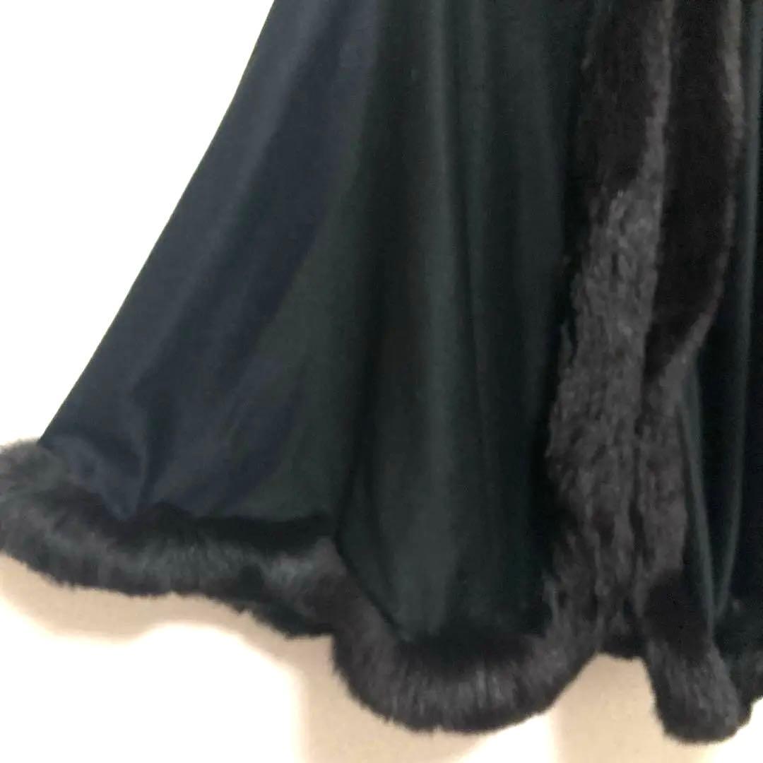 美品☆カシミヤフード付きマント ファー付きケープコート　ポンチョ エレガント