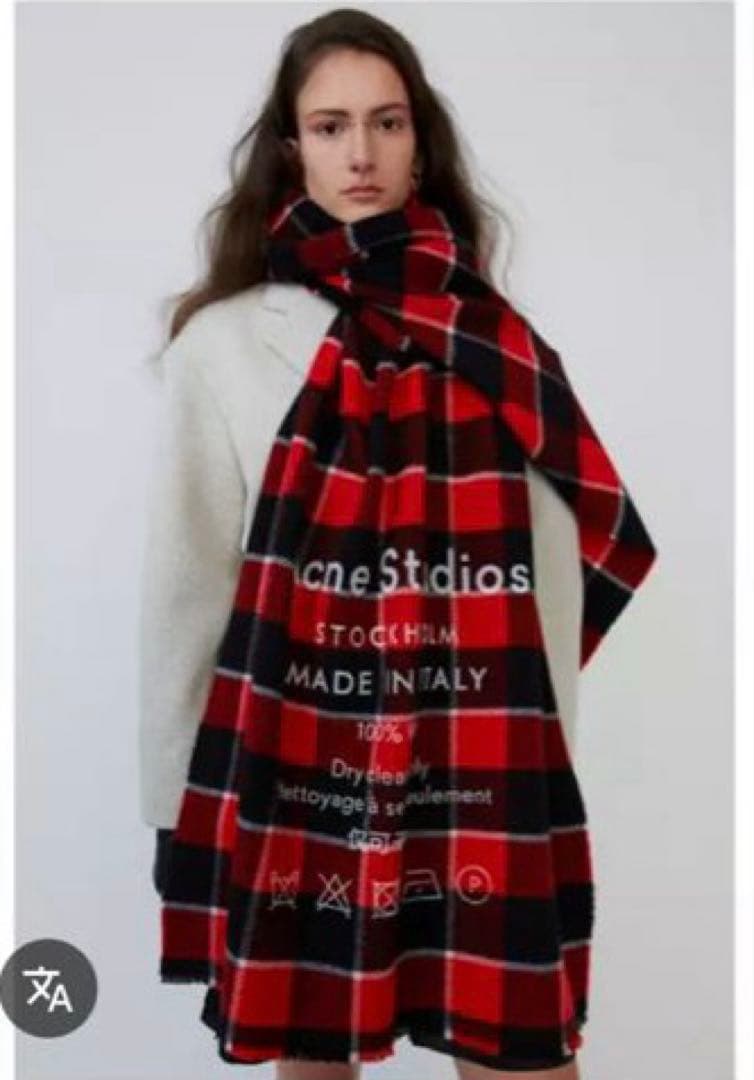 AcneStudiosアクネストゥディオズ チェック柄ロゴストール ウール100