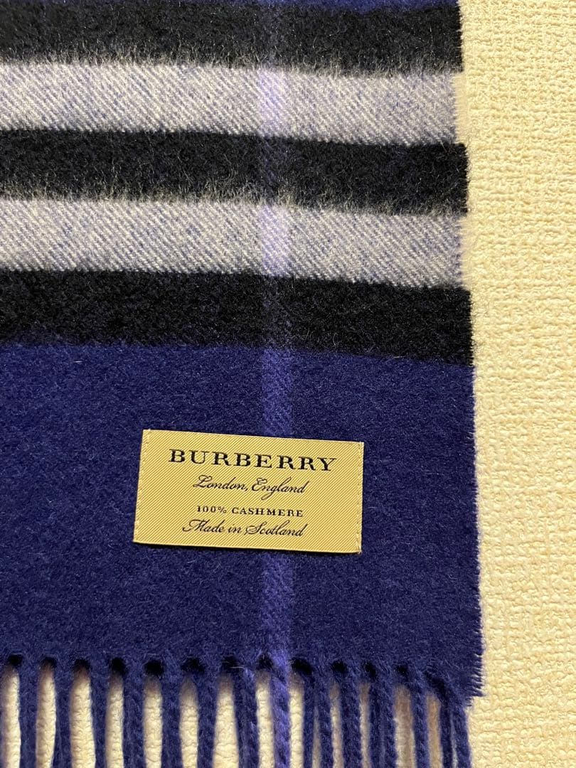 BURBERRY　バーバリー　マフラー　カシミア100％　濃い青系　美品