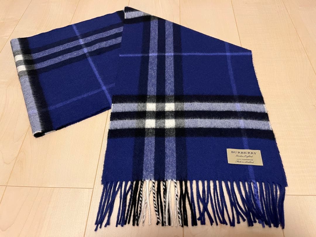 BURBERRY　バーバリー　マフラー　カシミア100％　濃い青系　美品