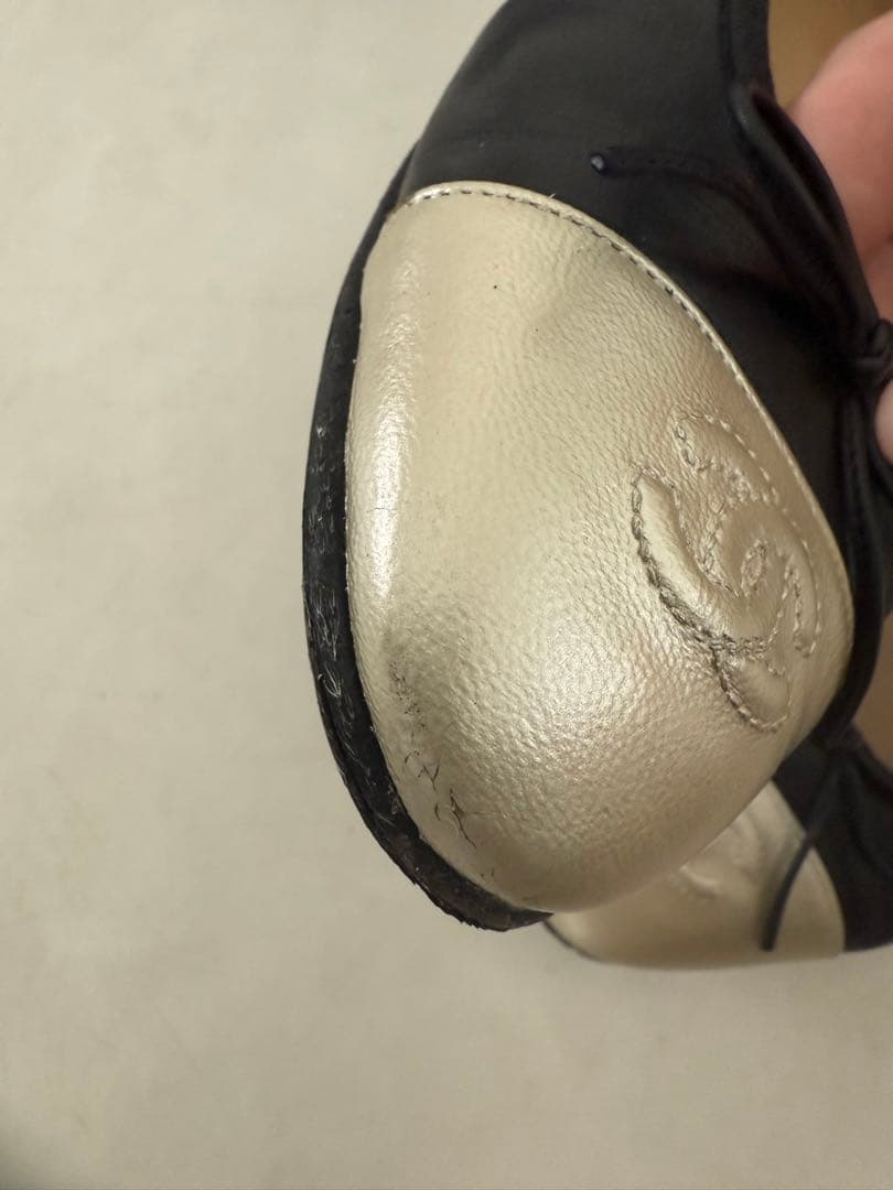 CHANEL シャネル　バレリーナ　シルバーゴールド×ブラック　コンビ　38