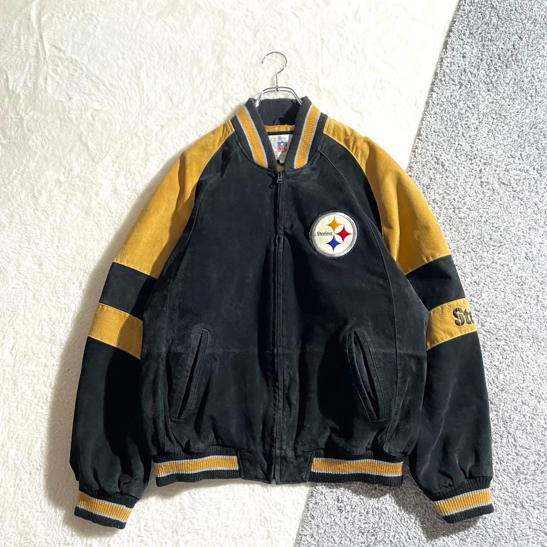 NFL　Steelers　スウェードレザースタジャン　ロゴ刺繍　サイズL