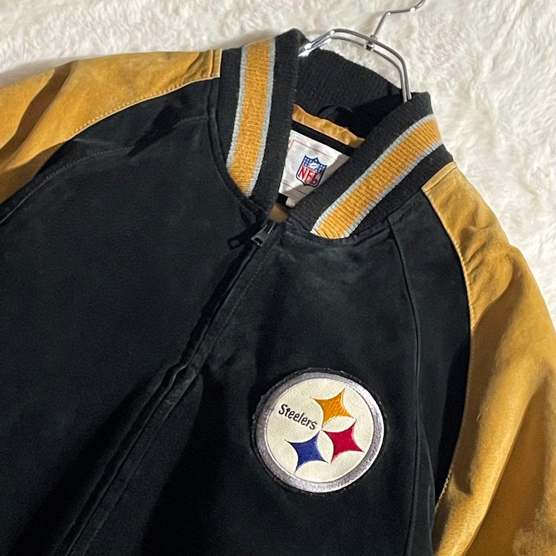 NFL　Steelers　スウェードレザースタジャン　ロゴ刺繍　サイズL