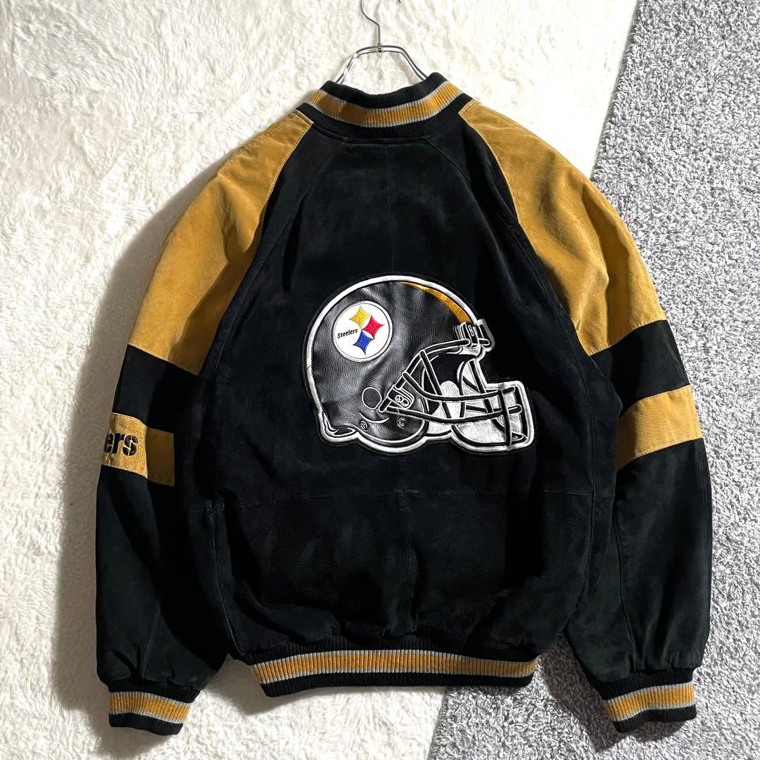 NFL　Steelers　スウェードレザースタジャン　ロゴ刺繍　サイズL