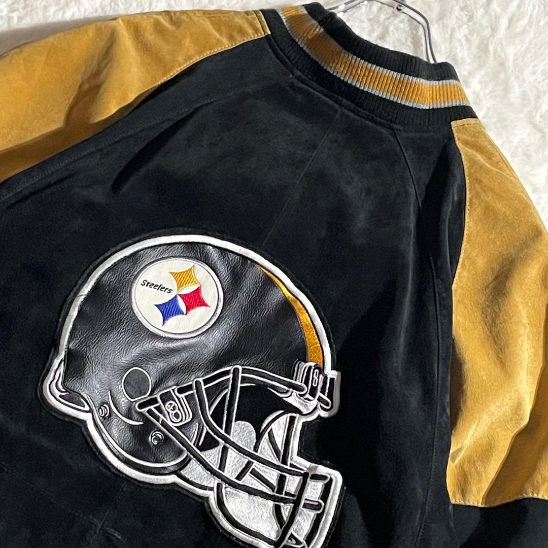 NFL　Steelers　スウェードレザースタジャン　ロゴ刺繍　サイズL