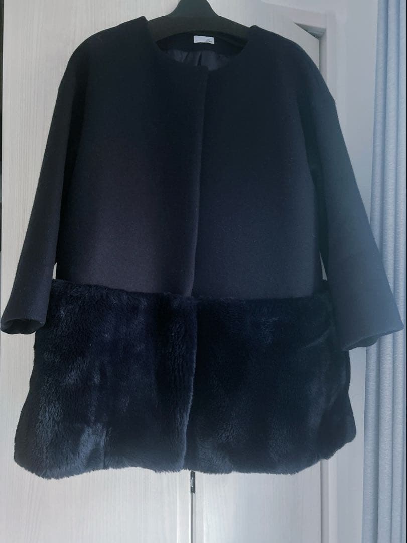 美品☆エムドットem. 裾ファーコート ネイビー クリーニング済 日本製