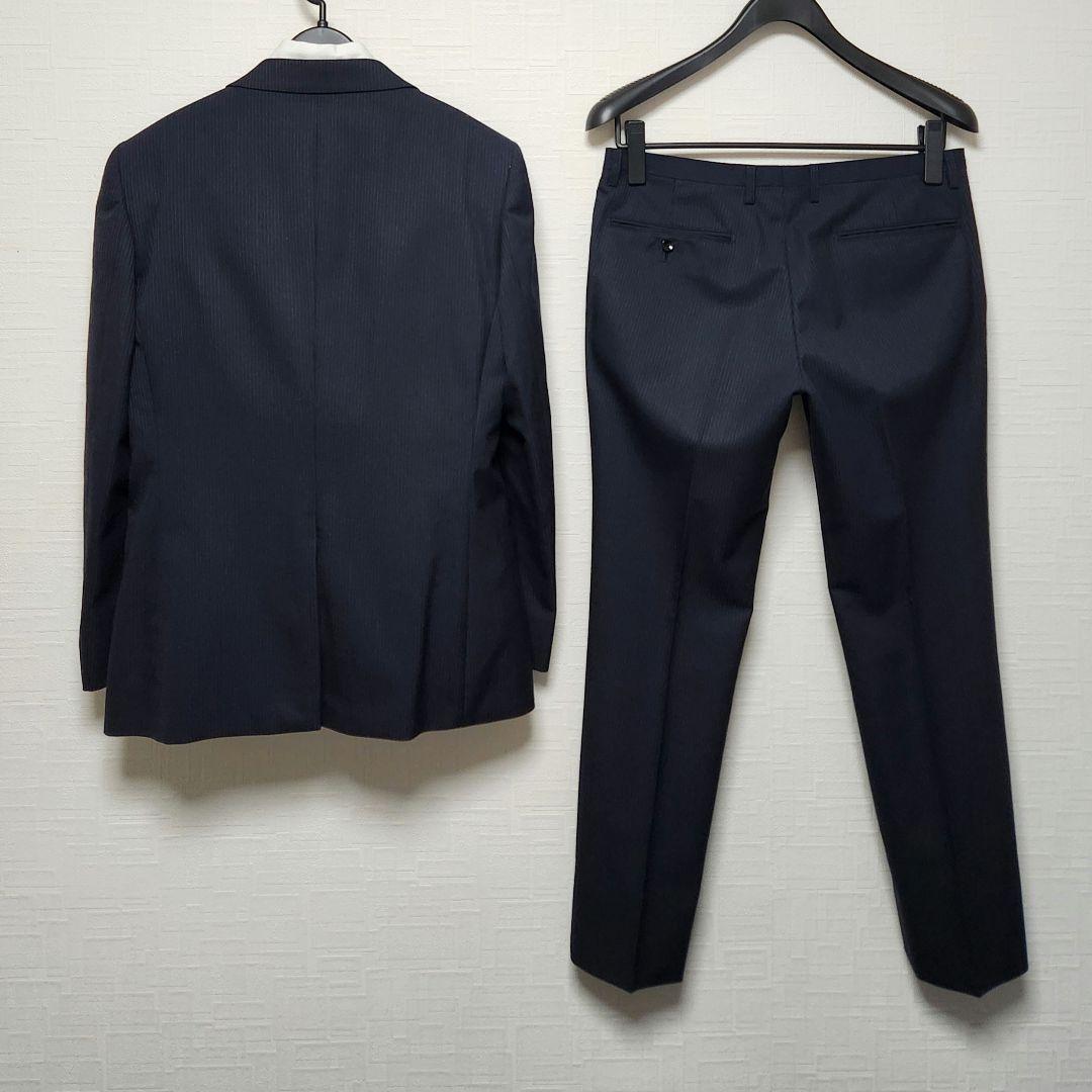 スーツセレクト　メンズ　スーツ　スリーピース　濃紺　ストライプ