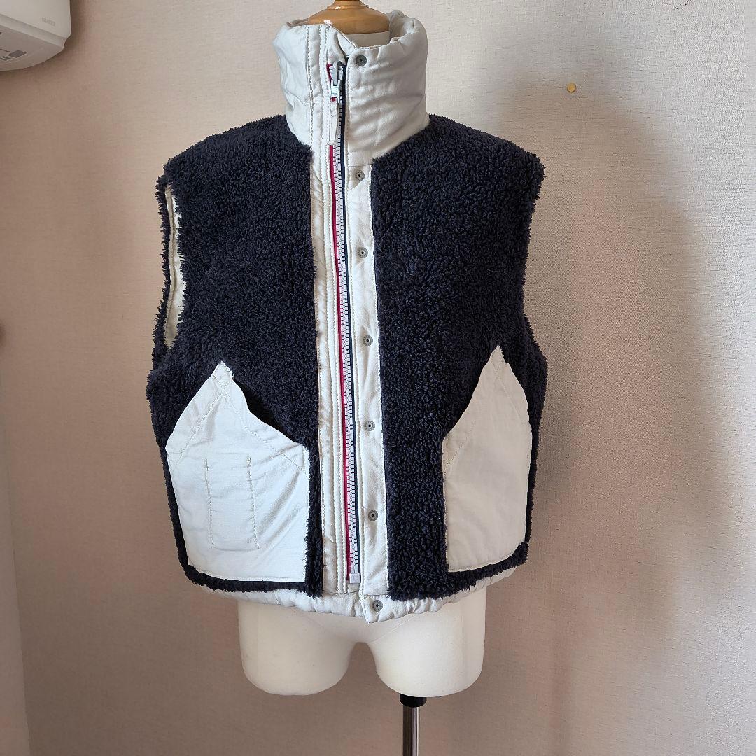 45r ホワイト ノースリーブ 中綿ベスト リバーシブル ボア