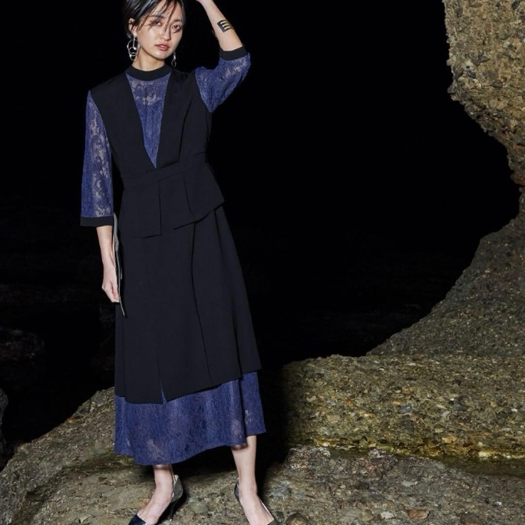 Callarus（カラルス）パーティードレス　レース切替ワンピース　大きいサイズ