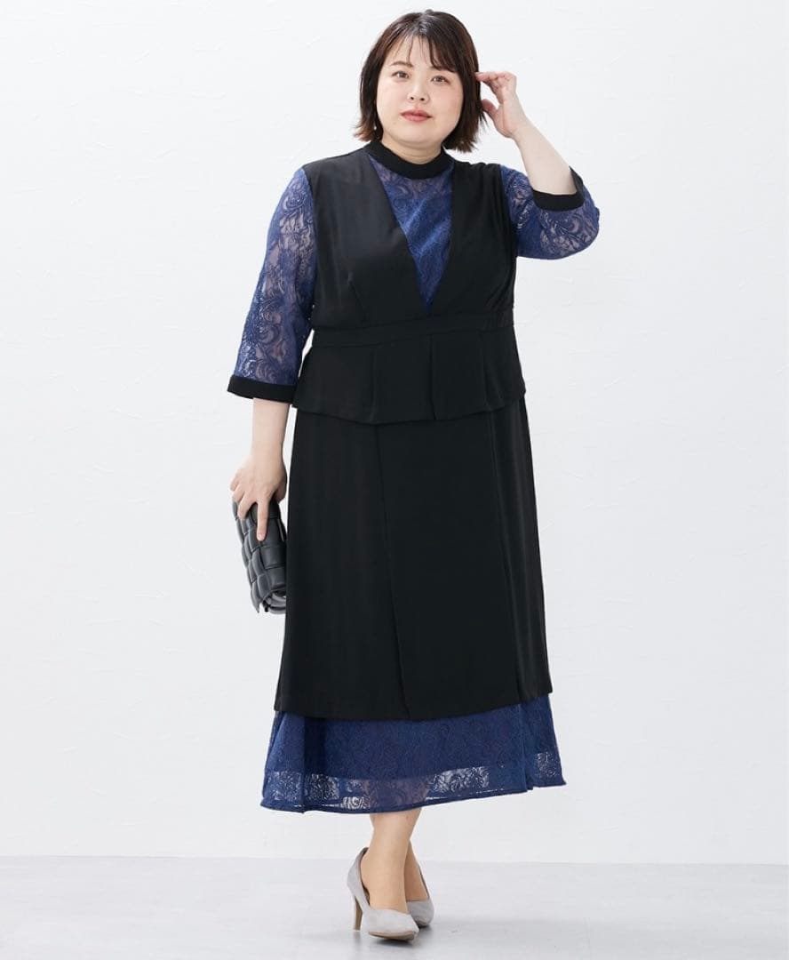 Callarus（カラルス）パーティードレス　レース切替ワンピース　大きいサイズ