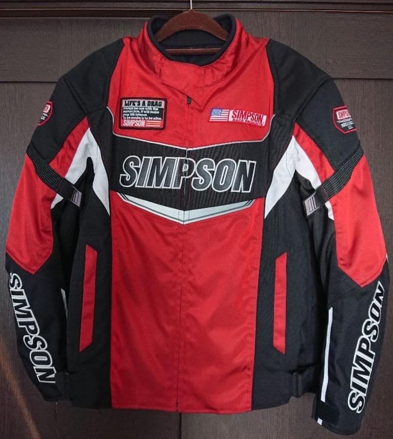 値下 SIMPSON ライディングジャケット 冬用インナー付き レッド/ブラック