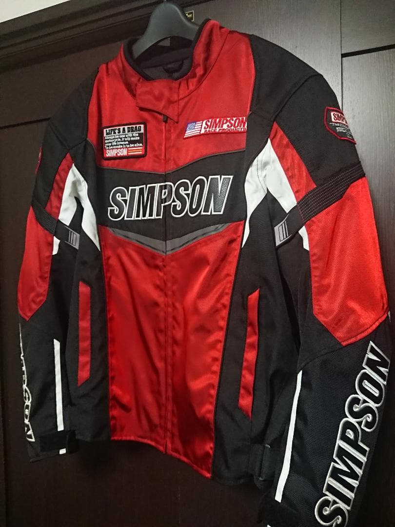 値下 SIMPSON ライディングジャケット 冬用インナー付き レッド/ブラック