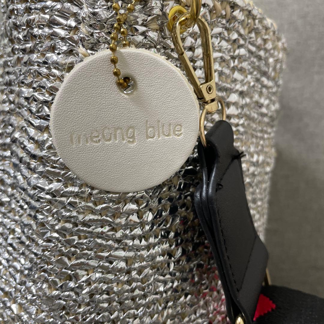 新品★未使用　【希少】メオンブルー　ハート型パッチ付きシルバーかごバッグ✨✨
