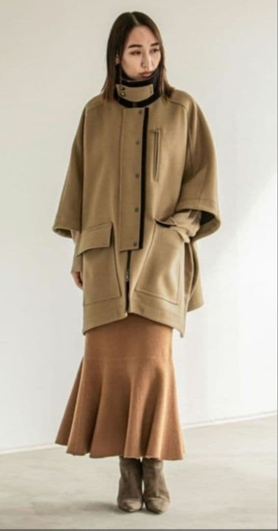 Noble N.Jam ハンティングコート　ケープ　ポンチョ　モカ系　日本製