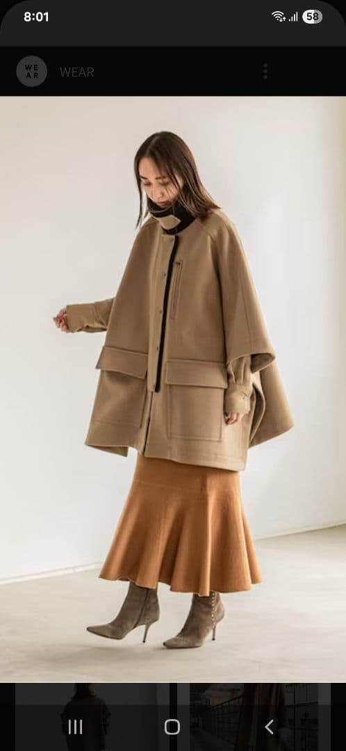 Noble N.Jam ハンティングコート　ケープ　ポンチョ　モカ系　日本製