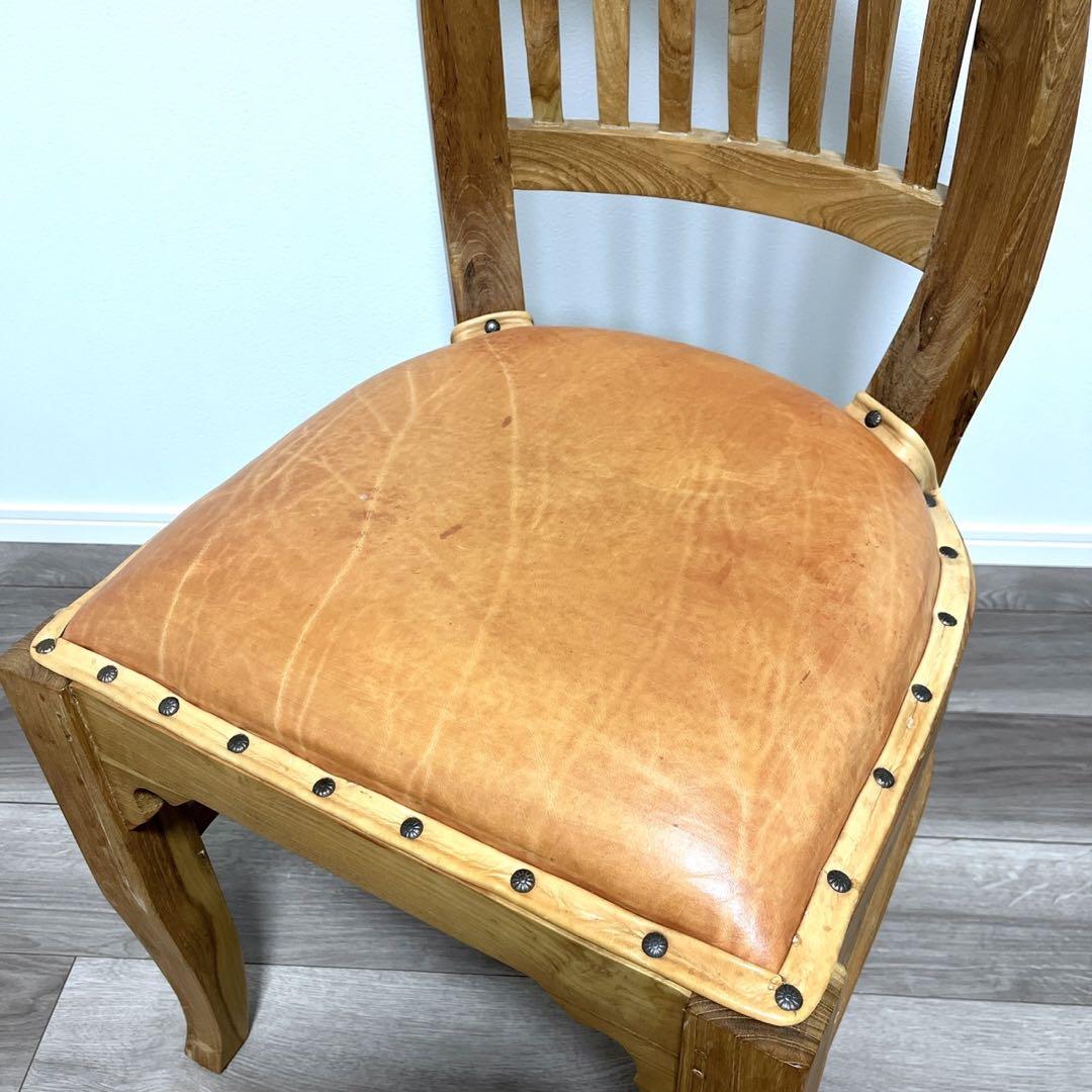 TEAK & LEATHER DINIG CHAIR①
