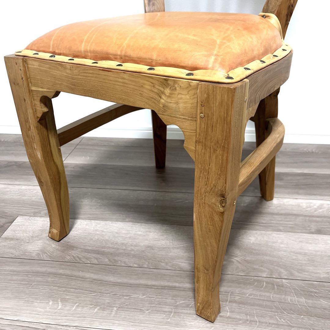 TEAK & LEATHER DINIG CHAIR①