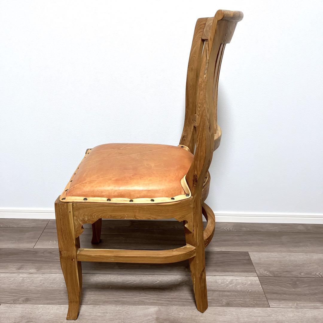 TEAK & LEATHER DINIG CHAIR①