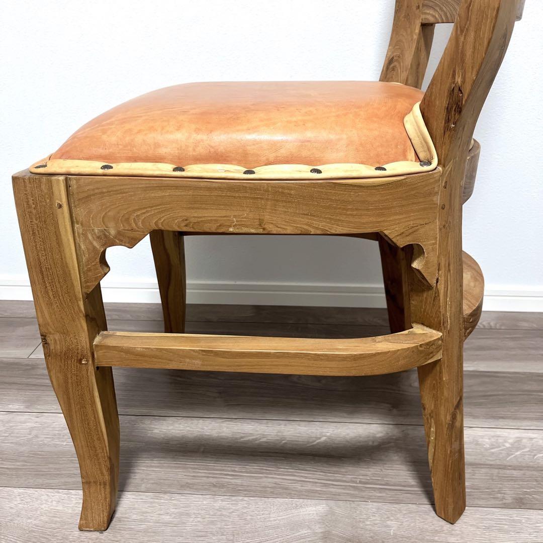 TEAK & LEATHER DINIG CHAIR①