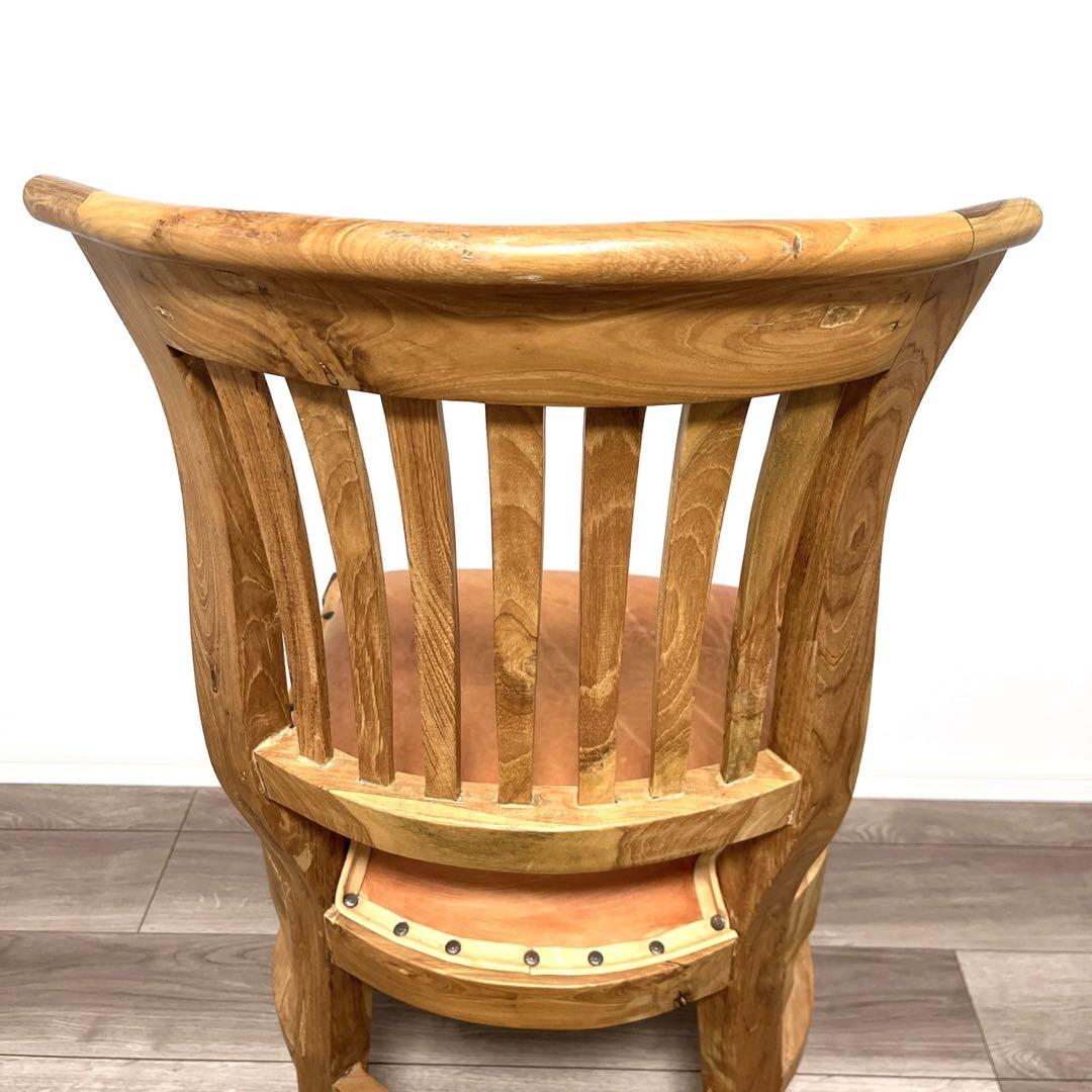 TEAK & LEATHER DINIG CHAIR①