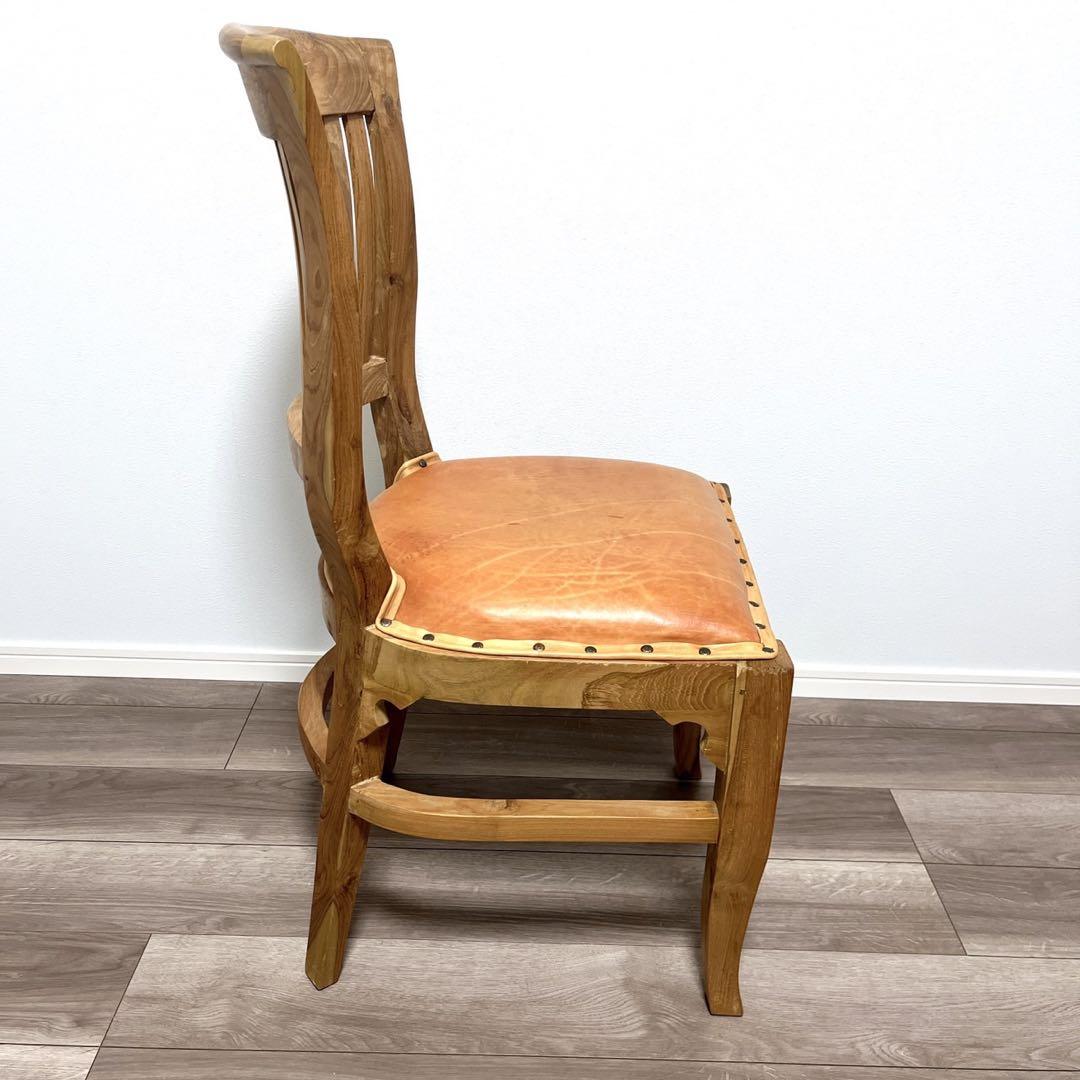 TEAK & LEATHER DINIG CHAIR①