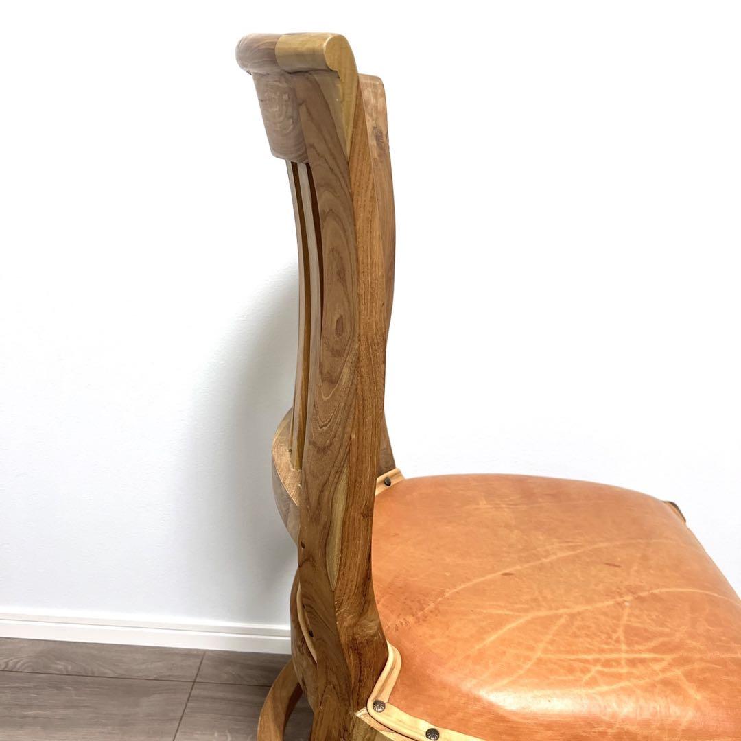 TEAK & LEATHER DINIG CHAIR①