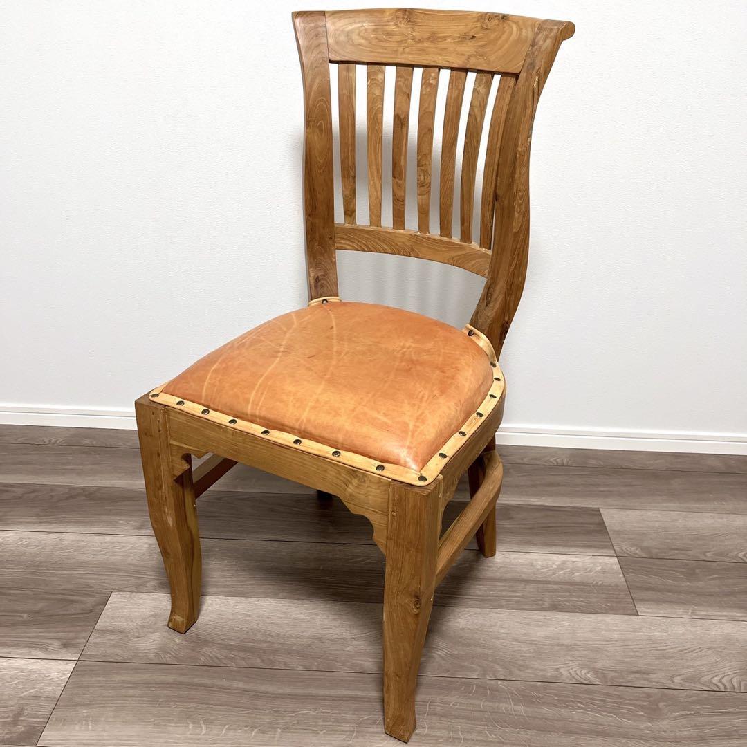 TEAK & LEATHER DINIG CHAIR①