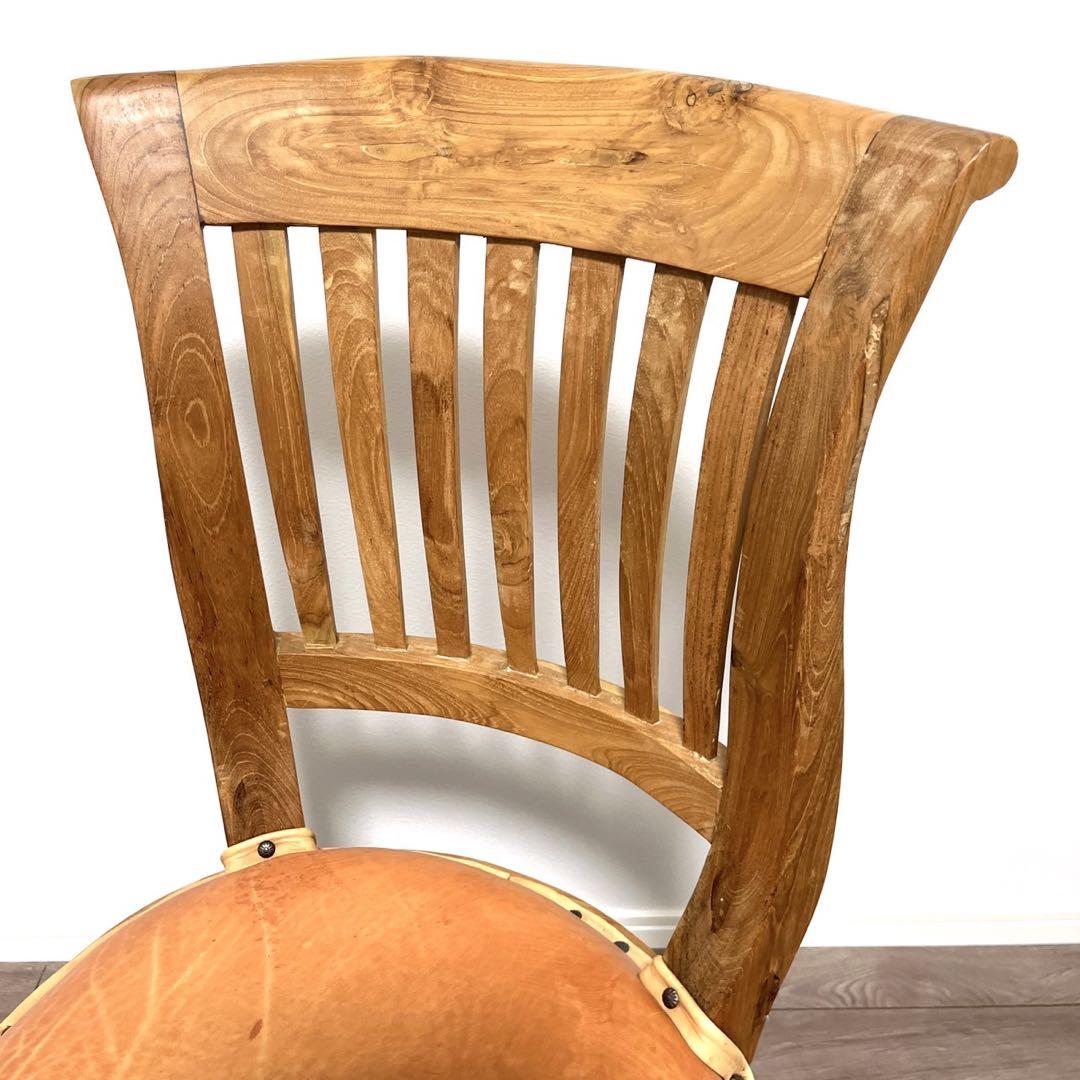 TEAK & LEATHER DINIG CHAIR①