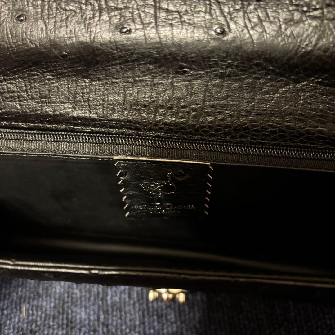 オーストリッチ セカンドバッグ ハンドバッグ ブラック シルバー金具