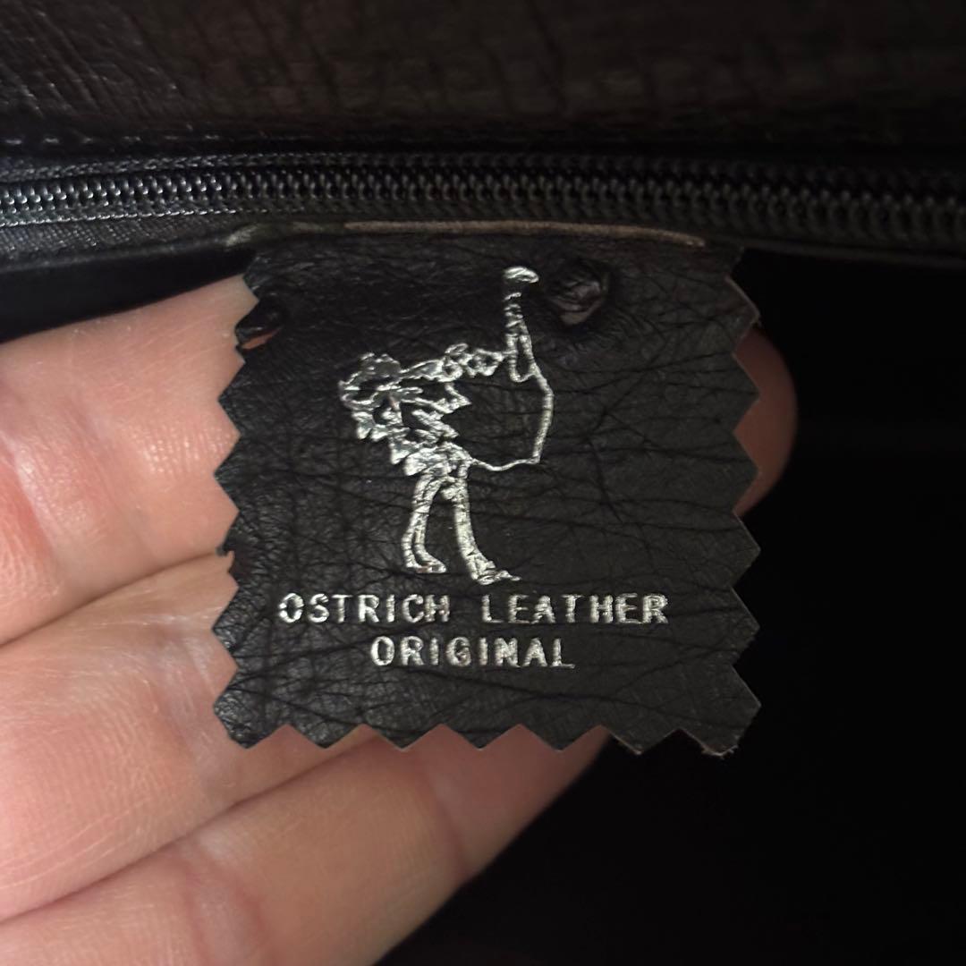 オーストリッチ セカンドバッグ ハンドバッグ ブラック シルバー金具