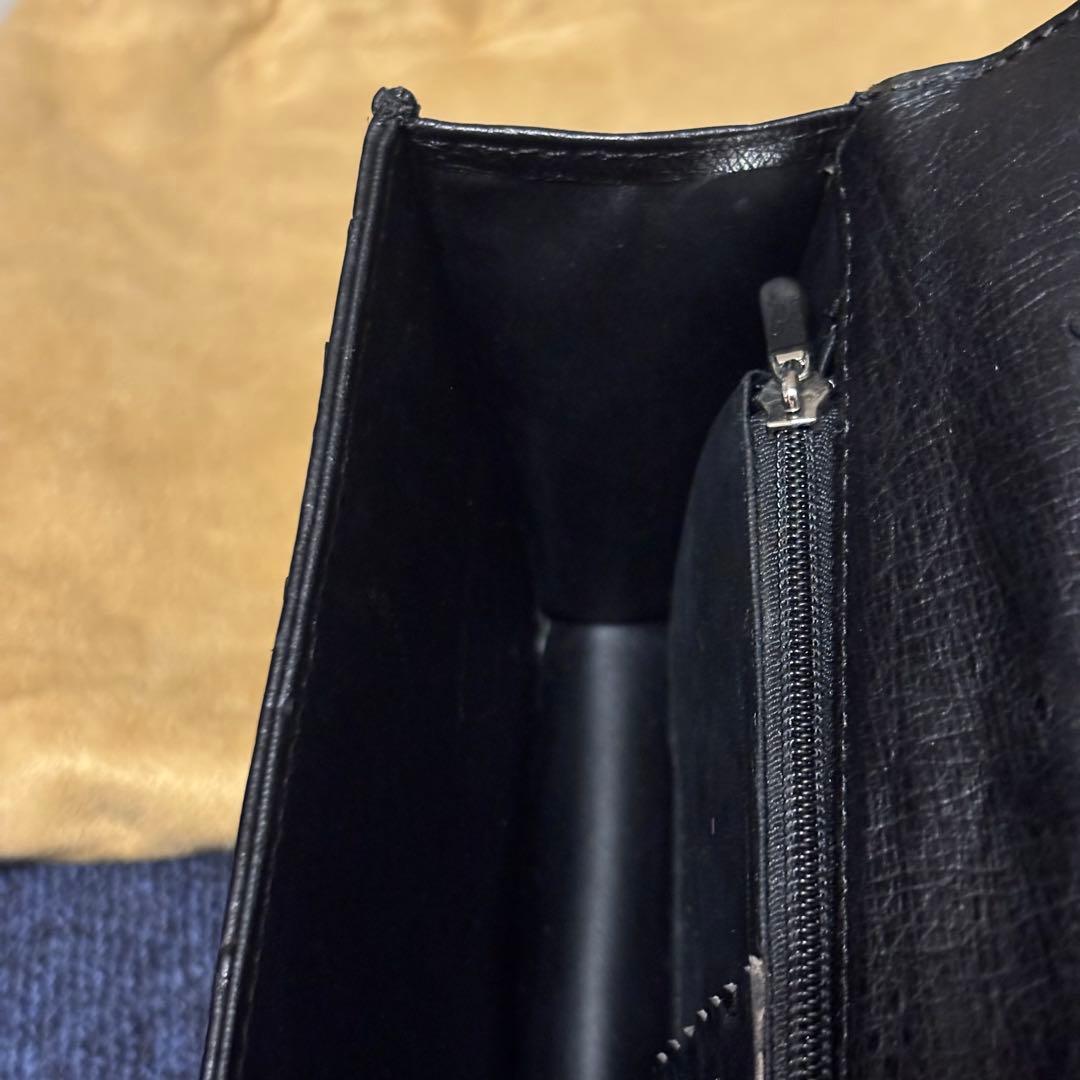 オーストリッチ セカンドバッグ ハンドバッグ ブラック シルバー金具