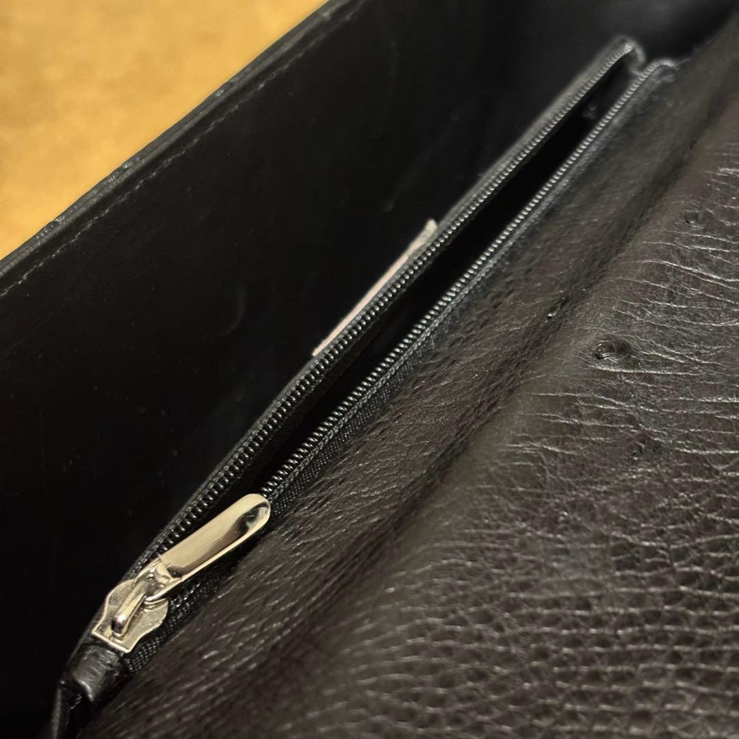 オーストリッチ セカンドバッグ ハンドバッグ ブラック シルバー金具