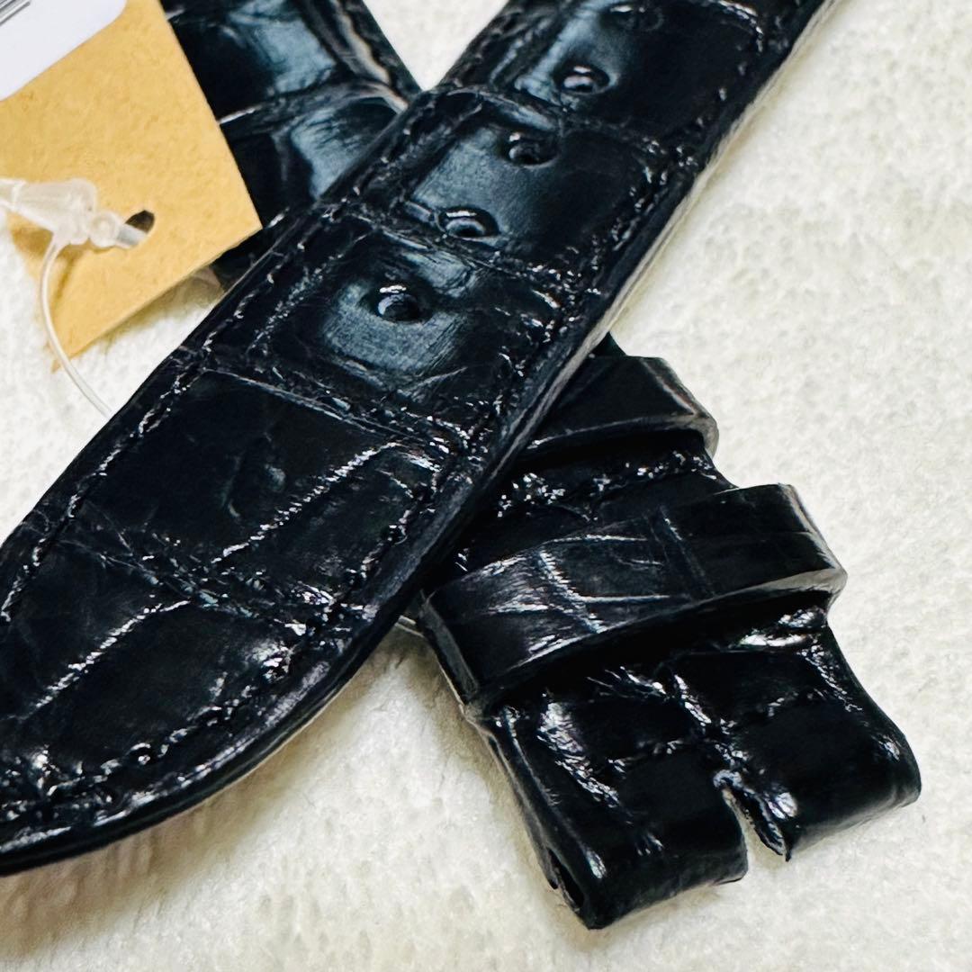 7288#20mm-18mmブラック★本物クロコダイル腕時計用ベルト