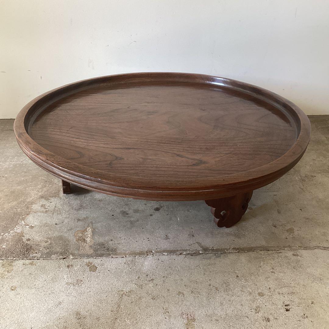 73㎝　天然木の丸い脚付き膳　円卓　座卓　ちゃぶ台　栗盆　時代物　当時物　古民家