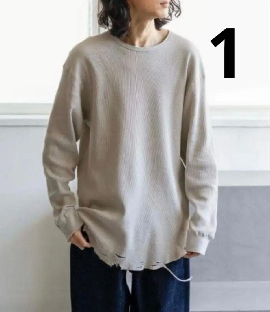 トップス Ancellm DAMAGE WAFFLECREW LS T-SHIRT 1